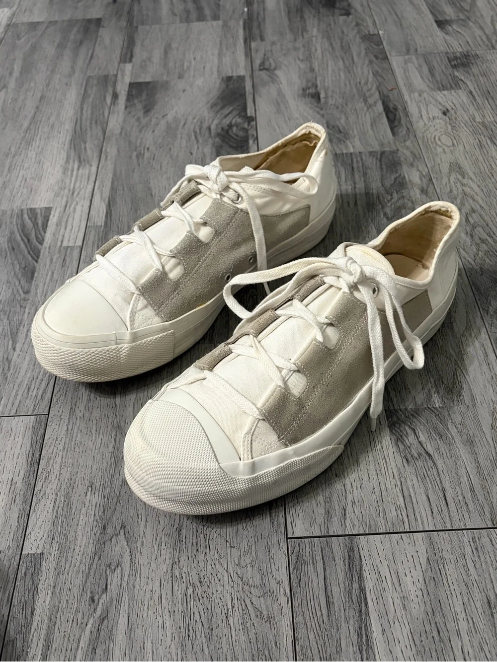 Needles Asymmetric Ghillie Cream and White Low-Top Sneakers